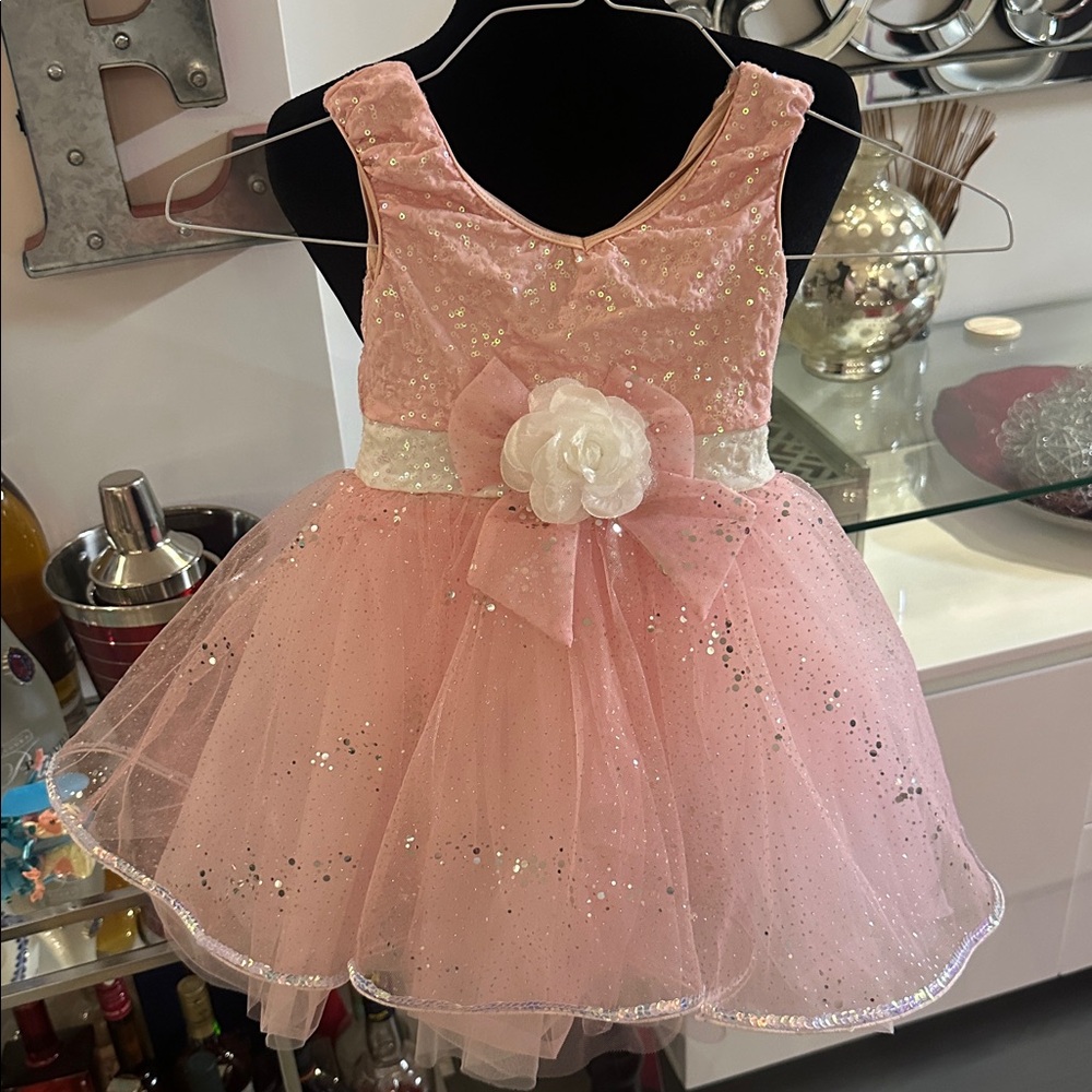 Sparkling Princess Pink Tulle Dress with Bow